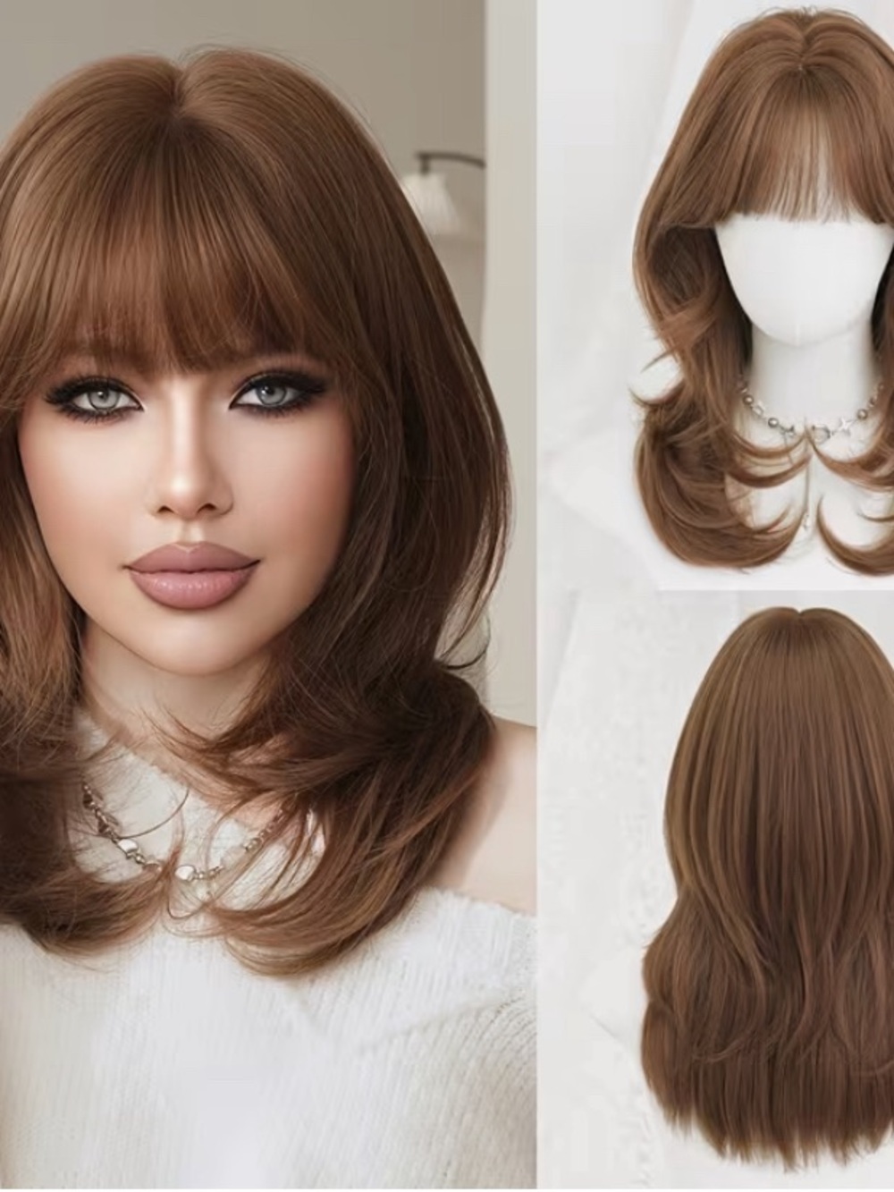 Chestnut Brown Layered Women's Wig with Fringe - Classic Style